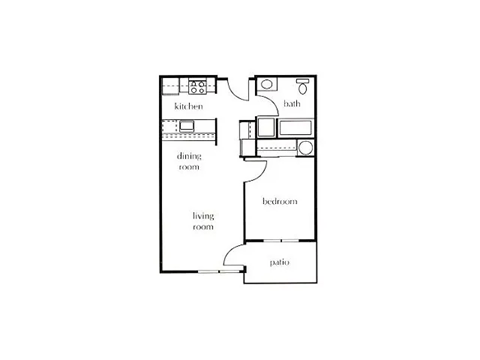 Floor plan for 1 bed, 1 bath, 560 sqft